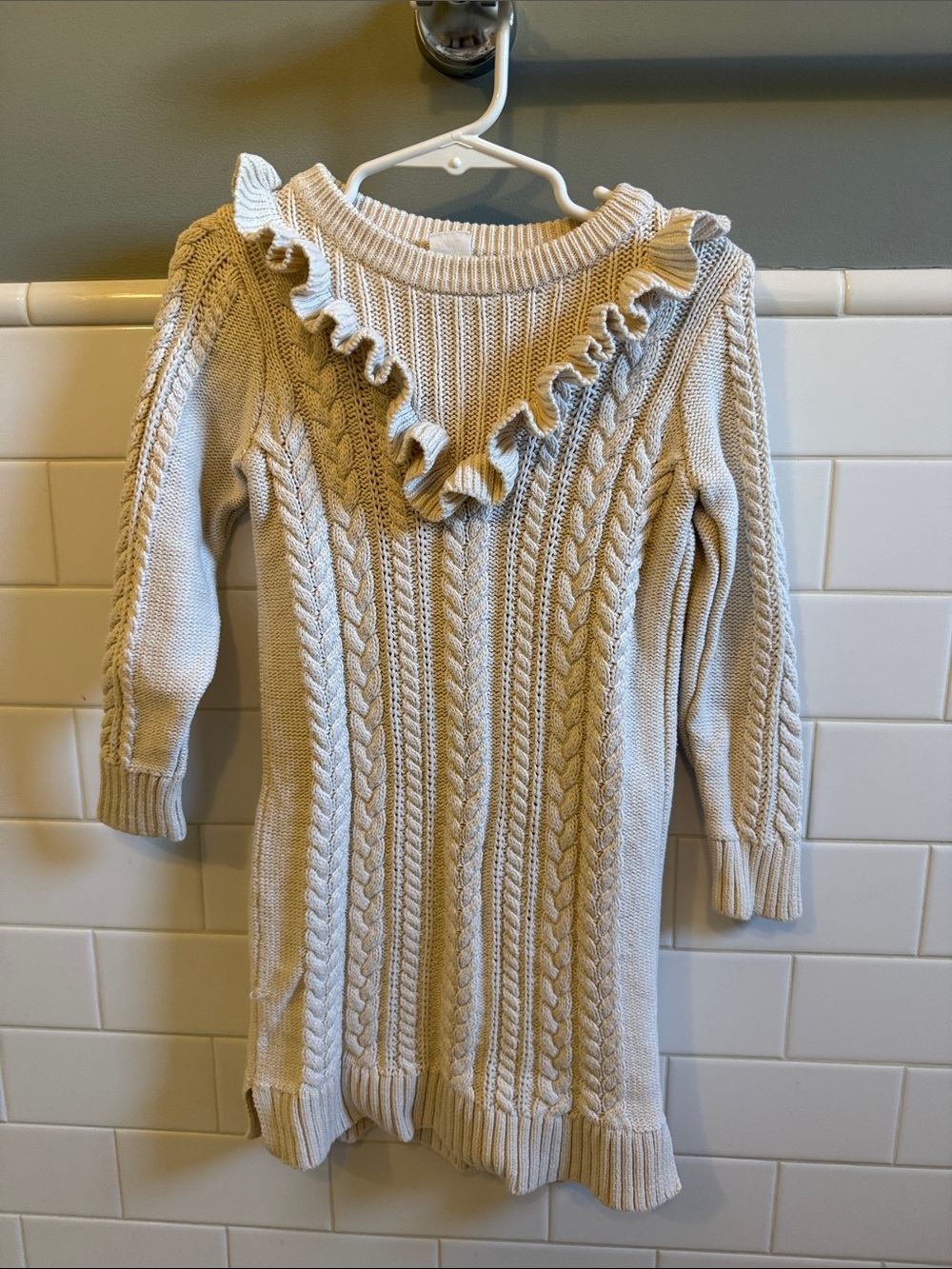 Baby Gap size 4 Cream Cable Knit Sweater Dress with Ruffle Detail